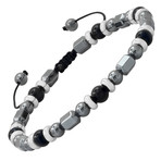 Hematite Beaded Drawstring Bracelet // Black + Gray + Metallic