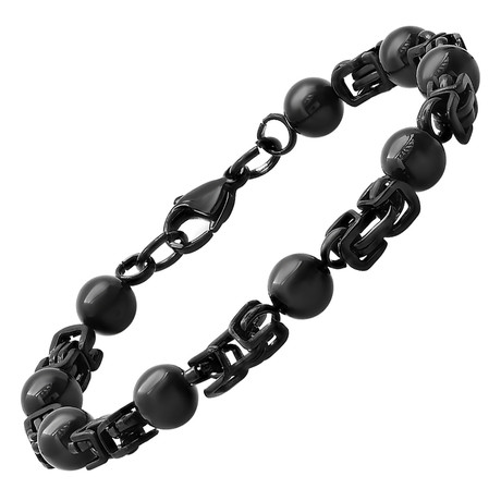 Stainless Steel Byzantine + Beaded Links Bracelet // Black