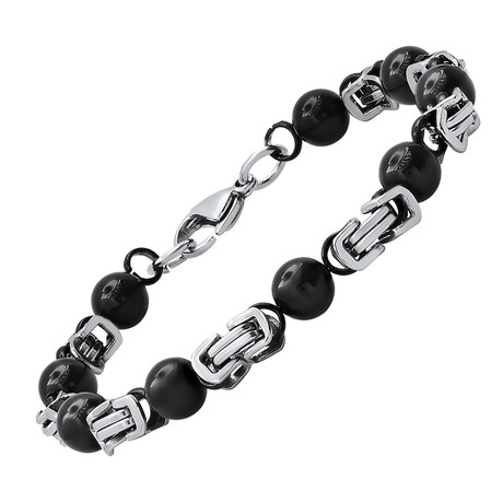 Two-Tone Byzantine + Beaded Links Bracelet // Black + Steel