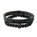 Anthony Jacobs // Lava + Leather Fireball Bracelet Set // Green + Black