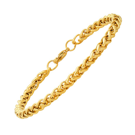 18K Gold Plated Stainless Steel Wheat Link Bracelet // Yellow