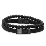 Lava + Leather Beaded Bracelet Set // Black