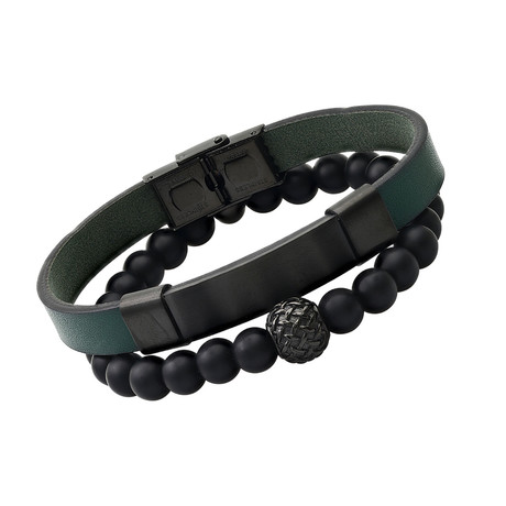 Anthony Jacobs // Lava + Leather Fireball Bracelet Set // Green + Black