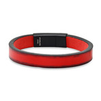 Leather + Stainless Steel Bracelet // Red + Black