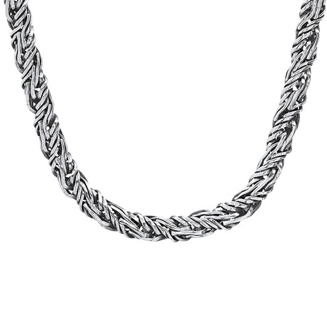 Stainless Steel Flat Singapore Chain Necklace // Metallic + Black