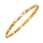 18K Gold Plated Stainless Steel Figaro Wheat Link Bracelet // Yellow