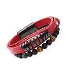 Anthony Jacobs // Lava + Tiger Eye Beaded Bracelet Set // Black + Brown + Red