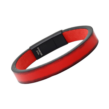 Leather + Stainless Steel Bracelet // Red + Black