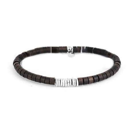 Ebony Wood Disc Beads + Bamboo Bracelet // Brown (6.9"L)