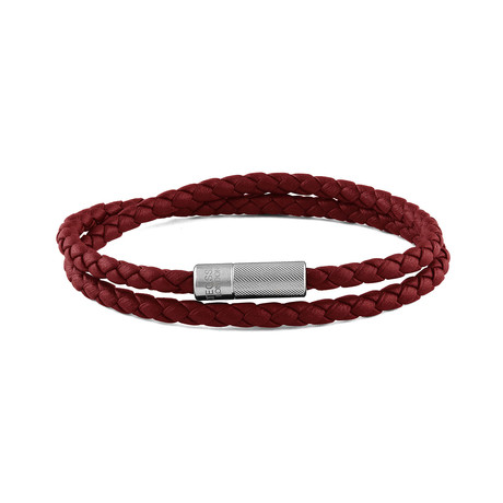 Braided Double Wrap Leather Bracelet // Red