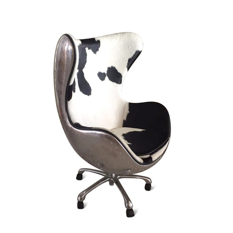 Aviator Egg Office Chair // Jacobsen + Aluminum + Cowhide + Swivel on Casters