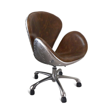 Aviator Office Swan Chair // Genuine Leather + Polished Aluminum on Casters