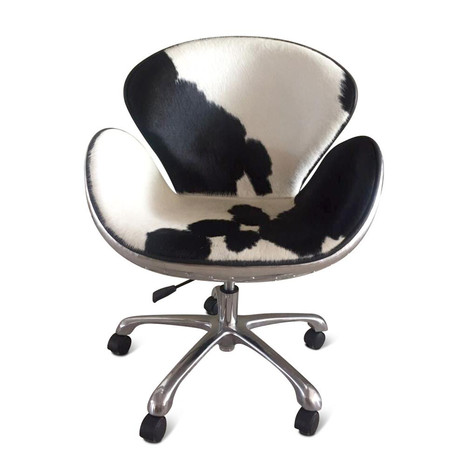 Aviator Office Swan Chair // Polished Aluminium + Genuine Cowhide on Casters
