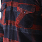 Barnardo Flannel Shirt // Dark Blue + Burgundy (Small)