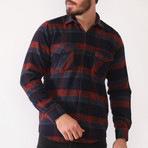 Barnardo Flannel Shirt // Dark Blue + Burgundy (Small)