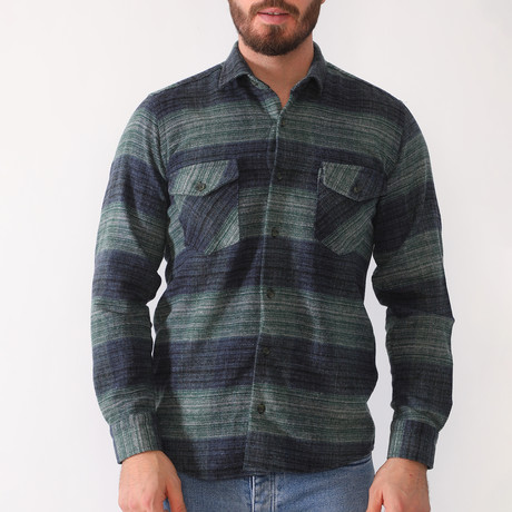 Barnardo Flannel Shirt // Green + Dark Blue (Small)