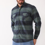 Barnardo Flannel Shirt // Green + Dark Blue (Small)