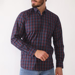 Lance Flannel Shirt // Dark Blue + Burgundy (Small)