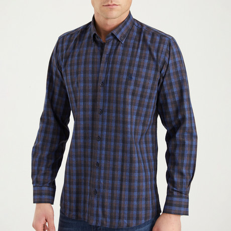 Lance Flannel Shirt // Dark Blue + Brown (Small)