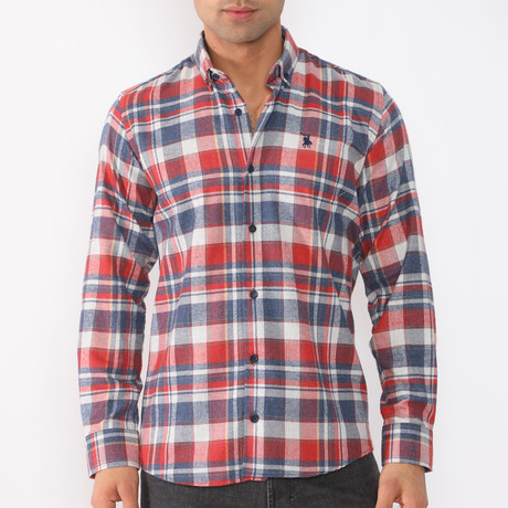 Andreas Flannel Shirt // Dark Blue + Red (Small)
