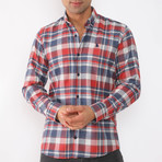 Andreas Flannel Shirt // Dark Blue + Red (Small)