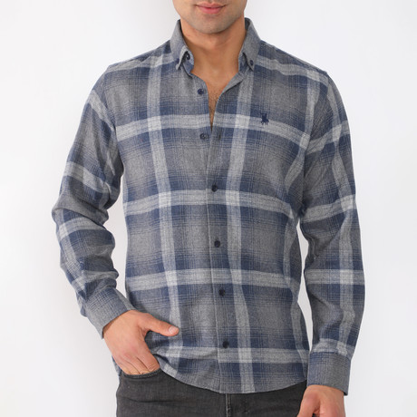 Rowan Flannel Shirt // Gray + Dark Blue (Small)
