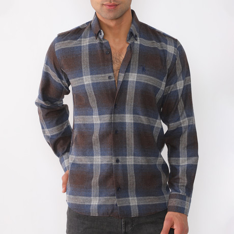 Rowan Flannel Shirt // Dark Blue + Brown (Small)
