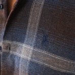 Rowan Flannel Shirt // Dark Blue + Brown (Small)