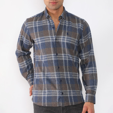 Niko Flannel Shirt // Brown + Dark Blue (Small)