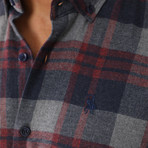 Niko Flannel Shirt // Dark Blue + Burgundy (Small)