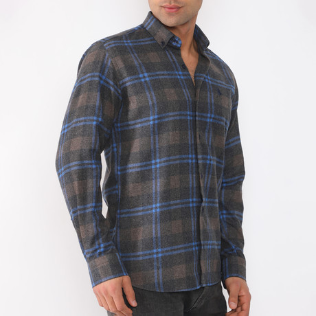 Niko Flannel Shirt // Dark Blue + Brown (Small)