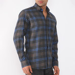 Niko Flannel Shirt // Dark Blue + Brown (Small)