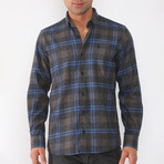 Niko Flannel Shirt // Dark Blue + Brown (Small)