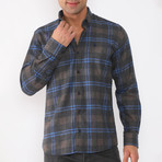 Niko Flannel Shirt // Dark Blue + Brown (Small)