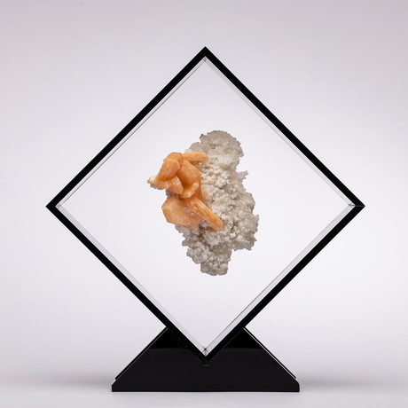 Stilbite On Chalcedony Floating in Acrylic Display