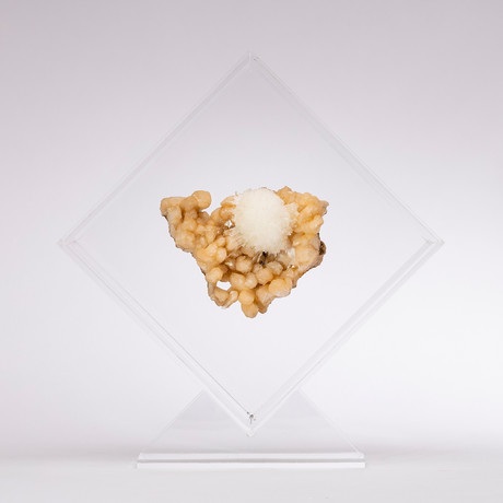 Stilbite With Scholesite Floating in Acrylic Display