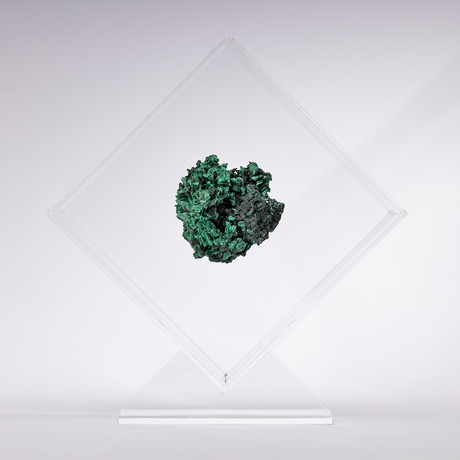 Velvet Malachite Floating in Acrylic Display