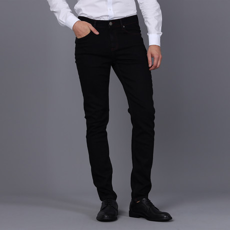 Syracuse Jeans // Black + Red Stitch (S)