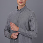 Pique Long Sleeve Button Up Shirt // Black (M)