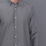 Pique Long Sleeve Button Up Shirt // Black (M)