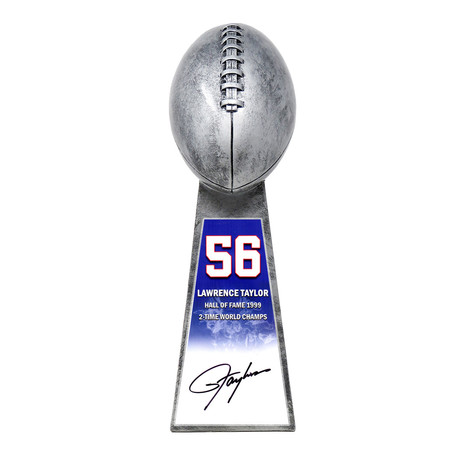 Lawrence Taylor // Signed Football World Champion 15" Replica Silver Trophy w/ #56 Sticker