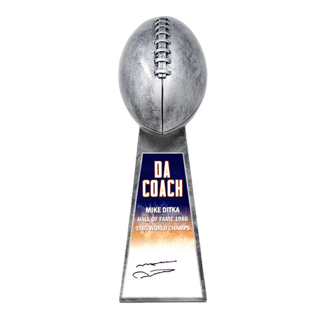 Mike Ditka // Signed "Da Coach" Football World Champion 15" Replica Trophy // Silver