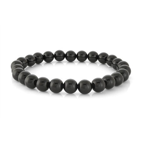 Stainless Steel Onyx Beaded Bracelet // Black (S)
