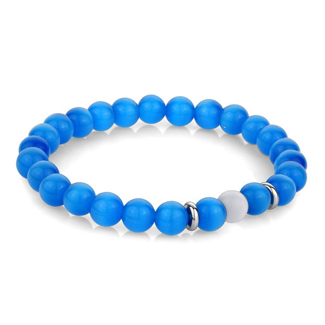 Stainless Steel Beaded Bracelet // 8mm // Blue + White (S)