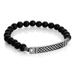 Stainless Steel ID Agate Stone Beaded Bracelet // 8mm // Black (S)