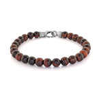 Clip Clasp Tiger Eye Beaded Bracelet // Red (M)