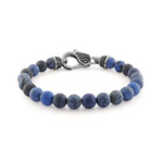 Stainless Steel Reptile Clasp Beaded Bracelet // Matte Blue (S)