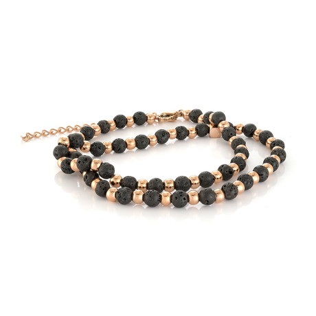 Double Wrap Lava Beaded Bracelet // Matte Black + Gold
