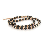 Double Wrap Lava Beaded Bracelet // Matte Black + Gold