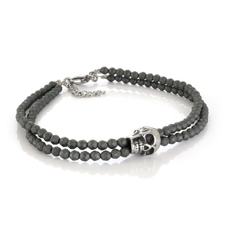 Skull Hematite Beaded Bracelet // Black
